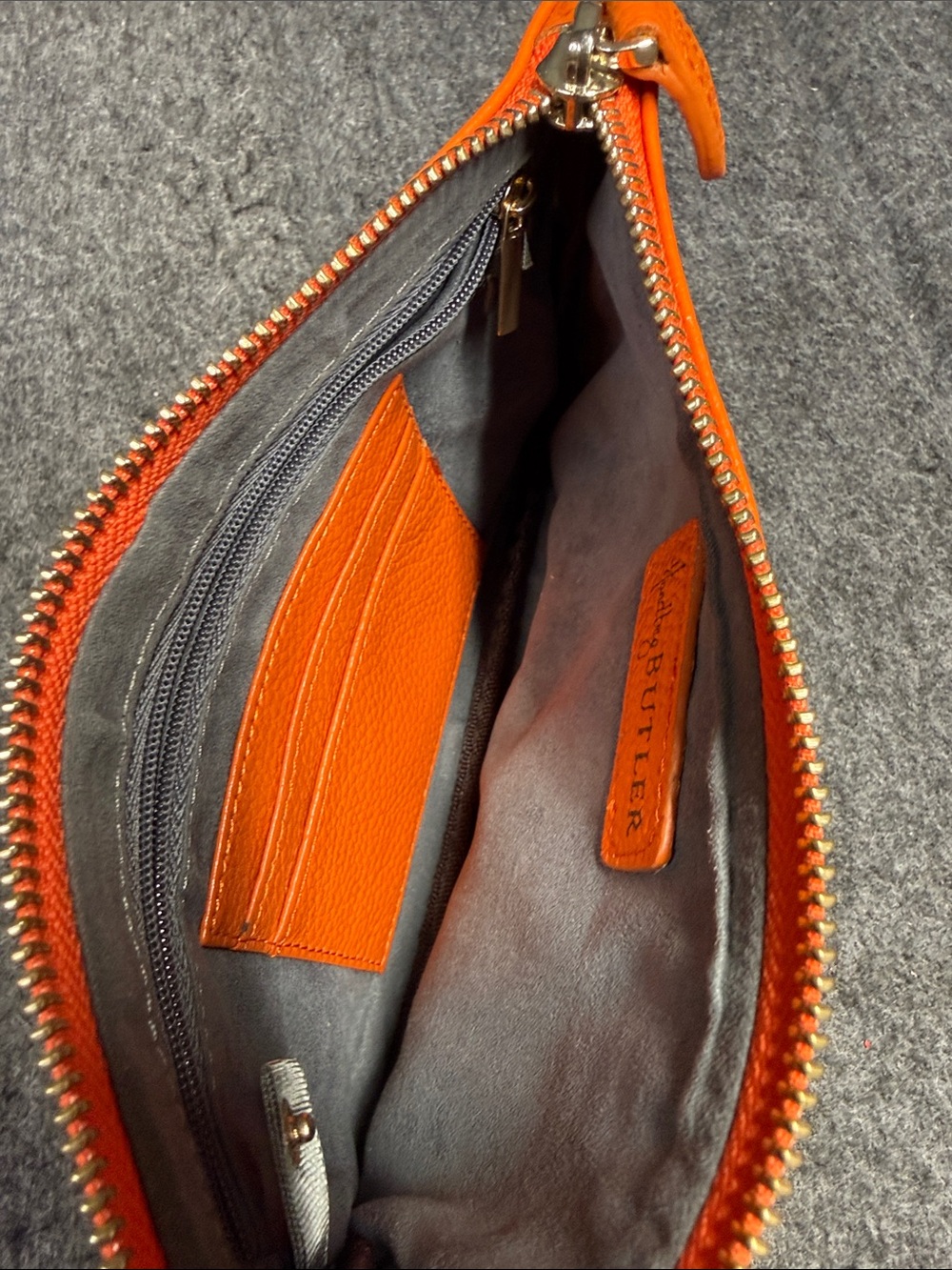 Handbag Buttler Pebbled Orange Leather Wristlet Clutch - Women Bags - Picture 8 of 8
